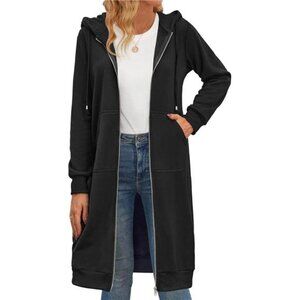 Womens Zip Up Hoodie Long Tunic Oversized Fleece Sweatshirt Jacket Coat